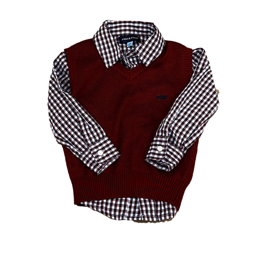 Andy & Evan Boys Maroon | Blue Check Button Down Long Sleeve Size: 2T Maroon | Blue Check