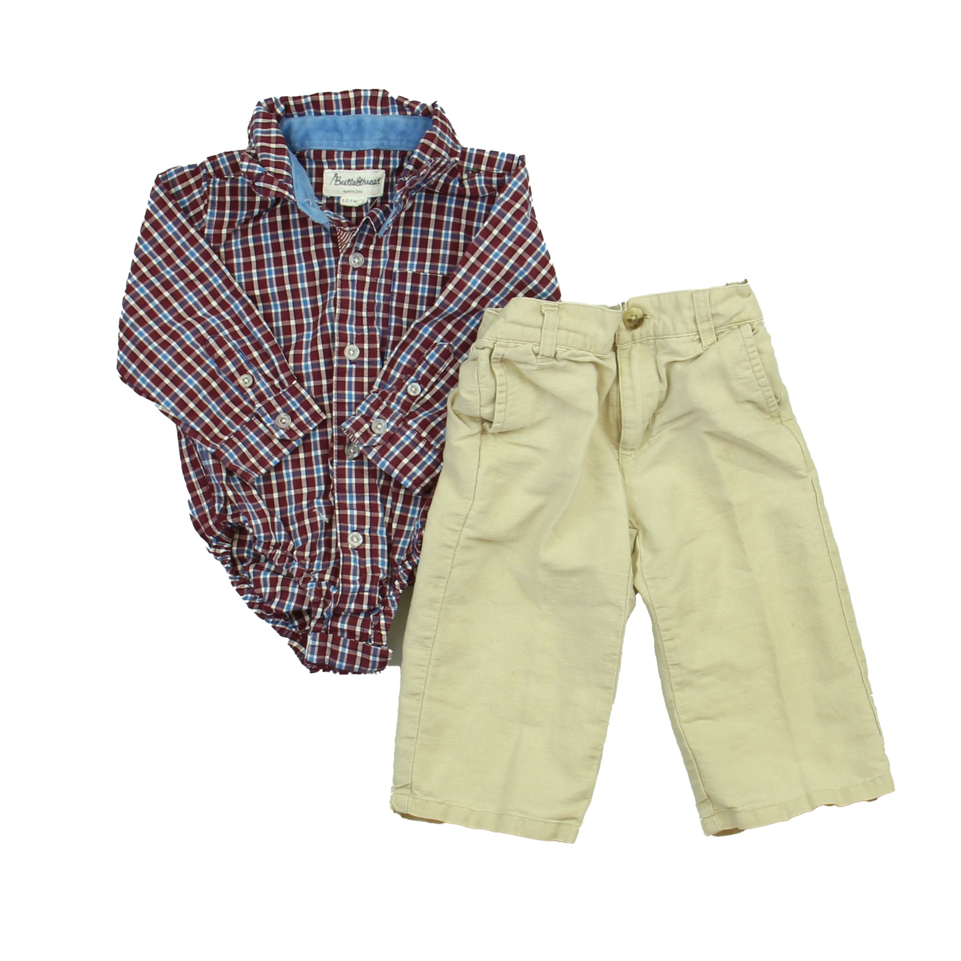 Janie and Jack | Beetle & Thread Boys Maroon | Blue | Tan Apparel Sets Size: 12-18 Months Maroon | Blue | Tan