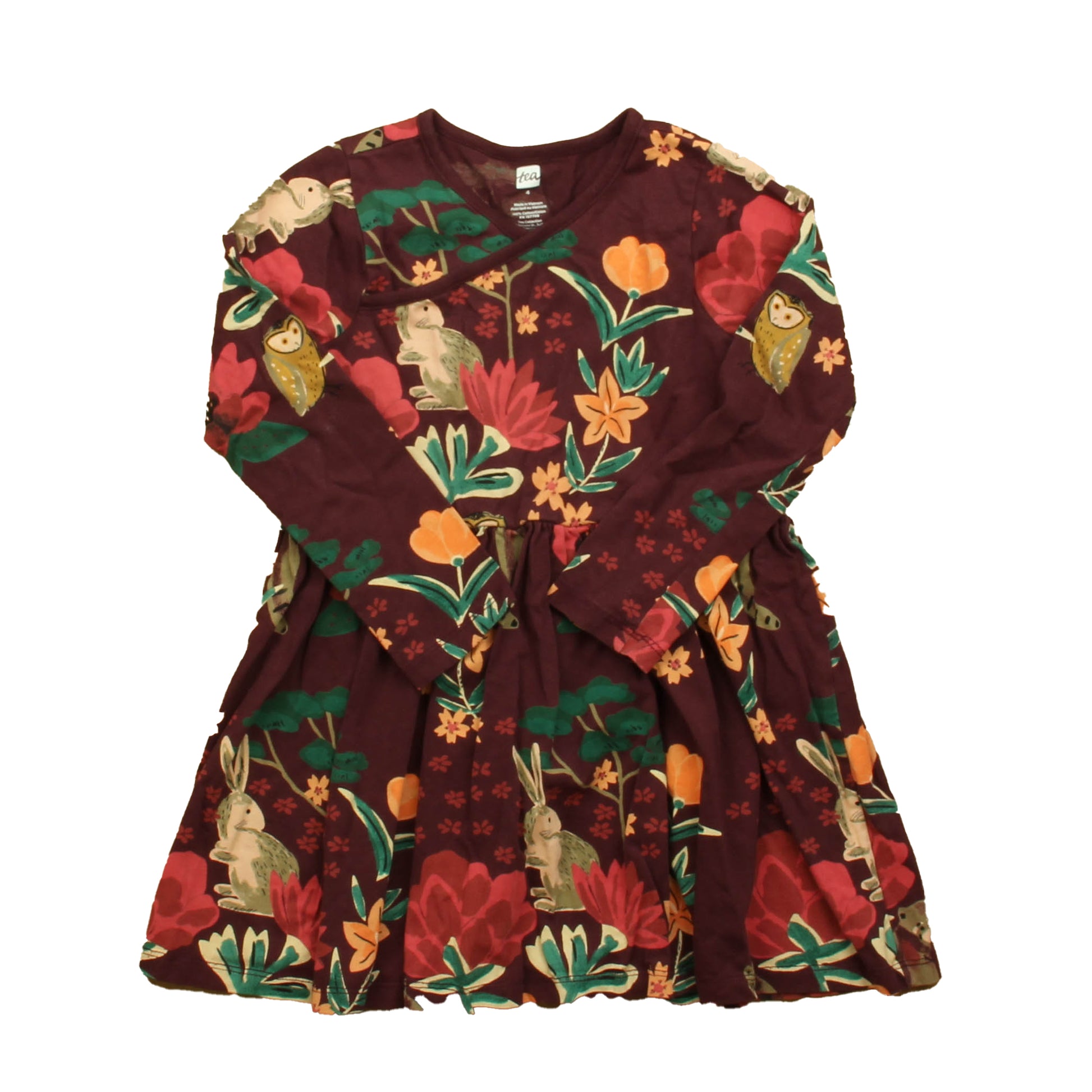 Tea Collection Girls Maroon Bunny Dress Size: 4T Maroon Bunny
