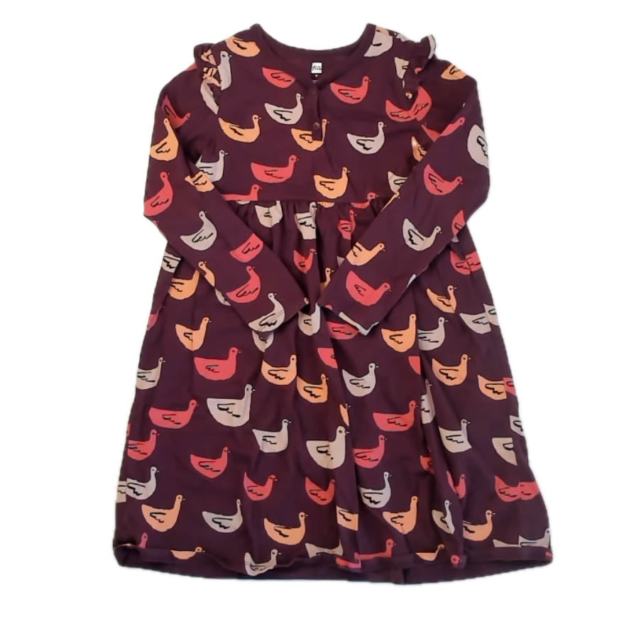 Tea Collection Girls Maroon Ducks Dress Size: 8 Years Maroon Ducks