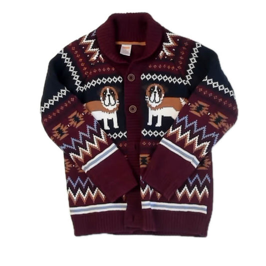 Gymboree Boys Maroon | Navy Dogs Cardigan Size: 8 Years Maroon | Navy Dogs