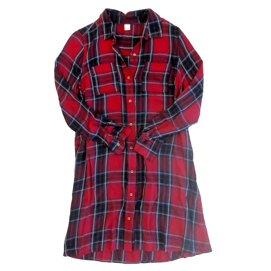 Old Navy Girls Maroon | Navy Plaid Dress Size: Adult XS Maroon | Navy Plaid