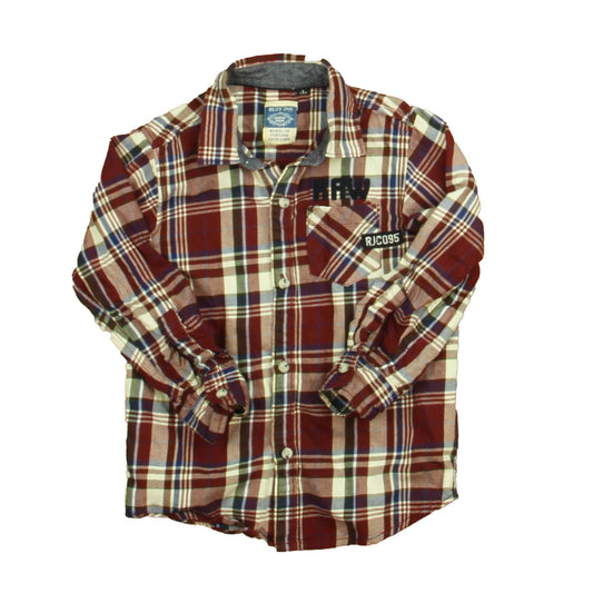 Ruff Boys Maroon | Navy Plaid Button Down Long Sleeve Size: 4T Maroon | Navy Plaid