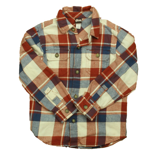 Tea Collection Boys Maroon | Navy Plaid Button Down Short Sleeve Size: 4T Maroon | Navy Plaid