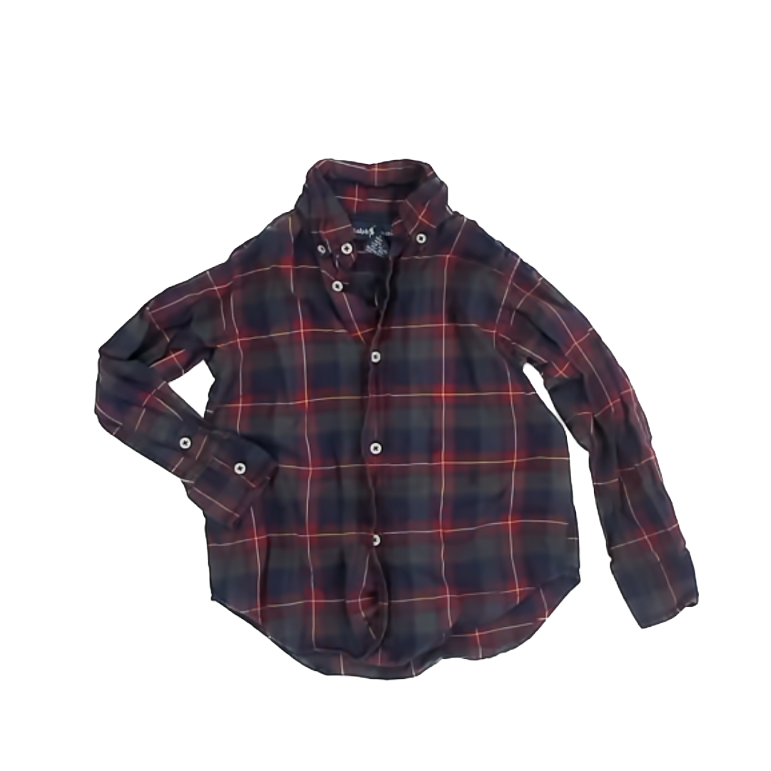 Ralph Lauren Boys Maroon Plaid Button Down Long Sleeve Size: 3T Maroon Plaid