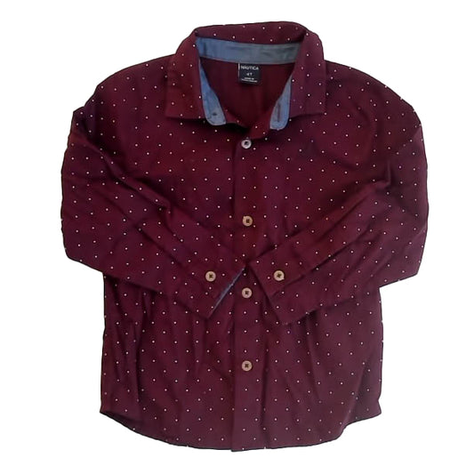 Nautica Boys Maroon Polka Dots Button Down Long Sleeve Size: 4T Maroon Polka Dots