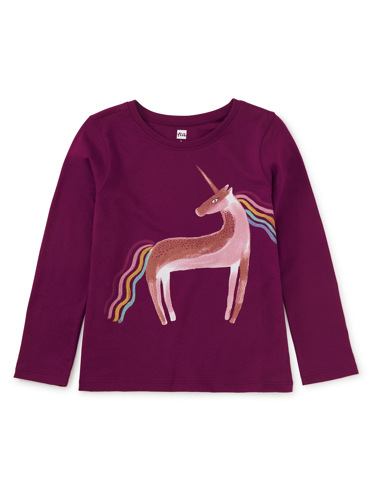 Tea Collection Girls Maroon Rainbow Unicorn Long Sleeve T-Shirt Size: 5T Maroon Rainbow Unicorn