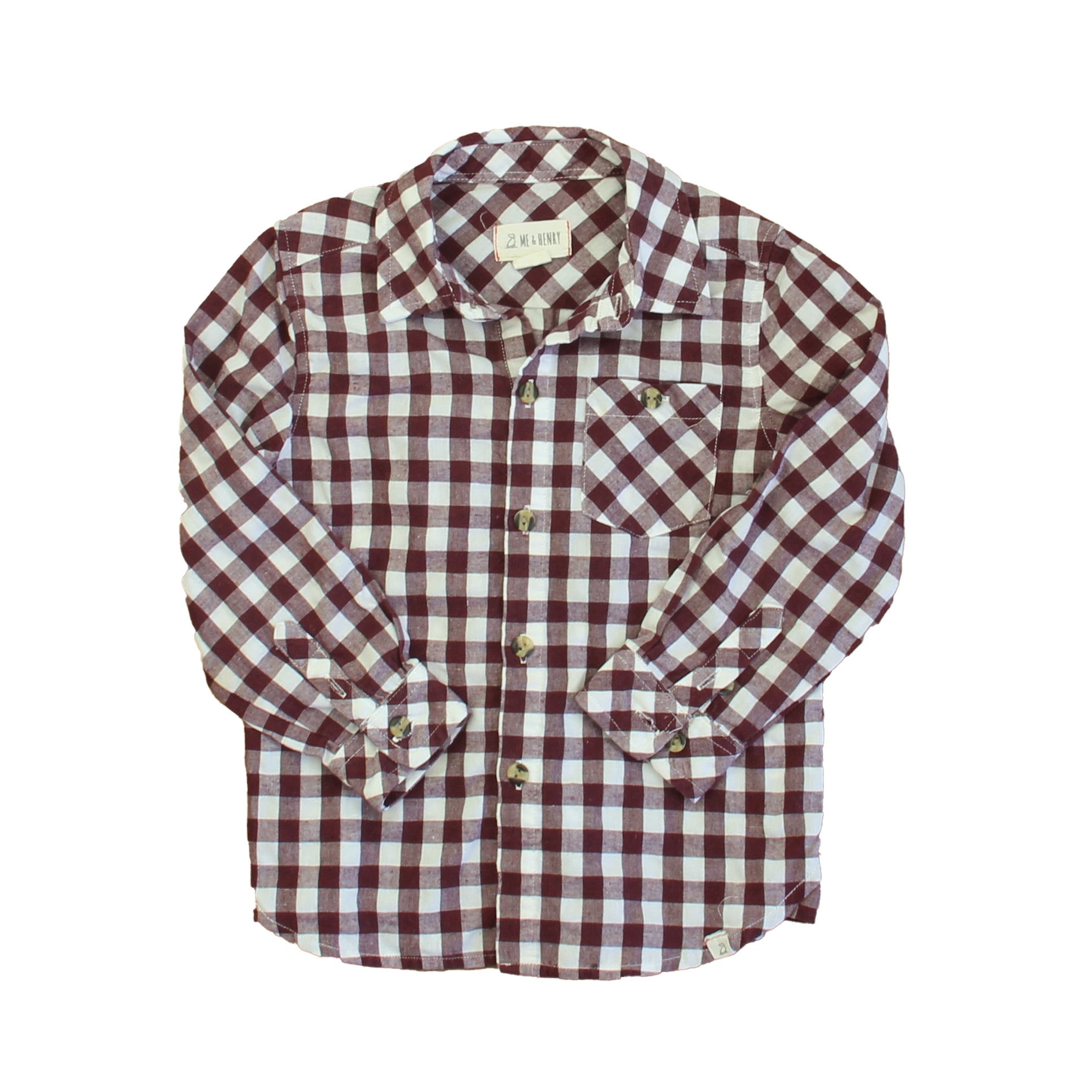 Me & Henry Boys Maroon | White Button Down Long Sleeve Size: 3-4T Maroon | White
