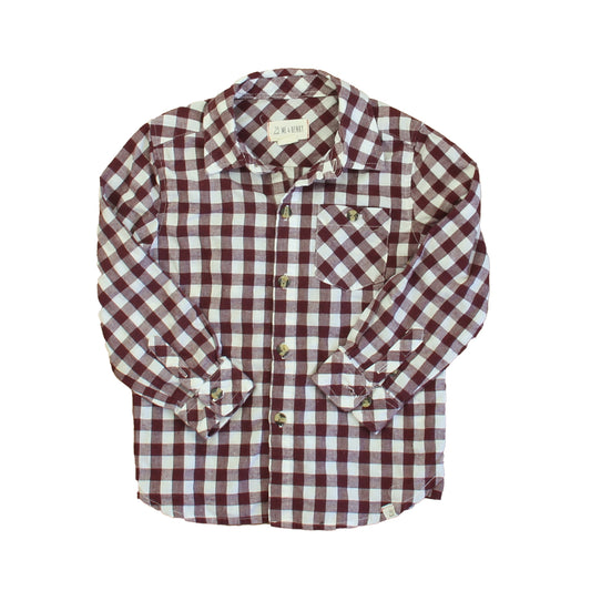 Me & Henry Boys Maroon | White Button Down Long Sleeve Size: 3-4T Maroon | White