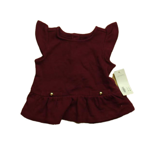 Janie and Jack Girls Maroon Short Sleeve Shirt Size: 6-12 Months Maroon