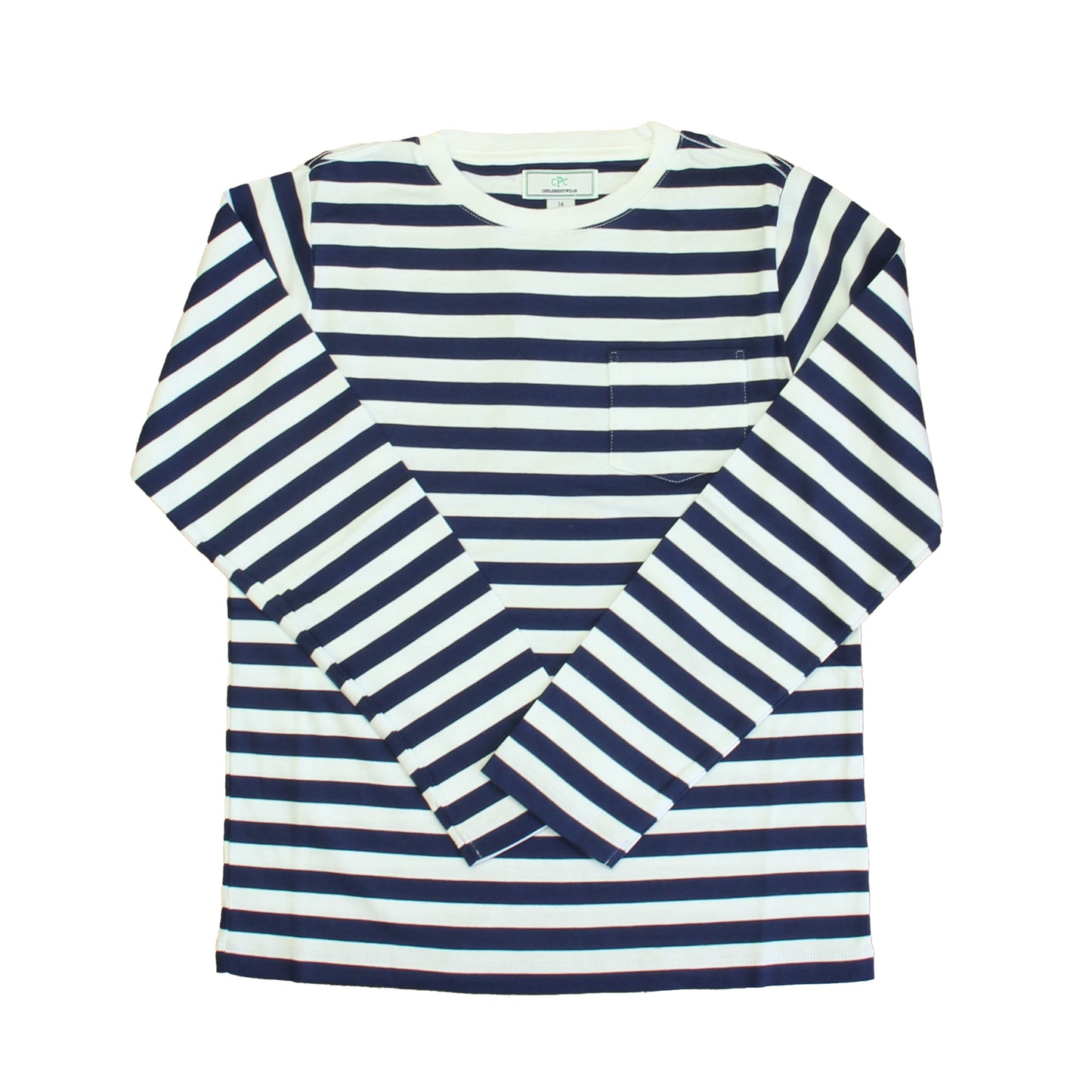 Classic Prep Boys Medieval Blue | Bright White Stripe Long Sleeve T-Shirt Size: 6-14 Years