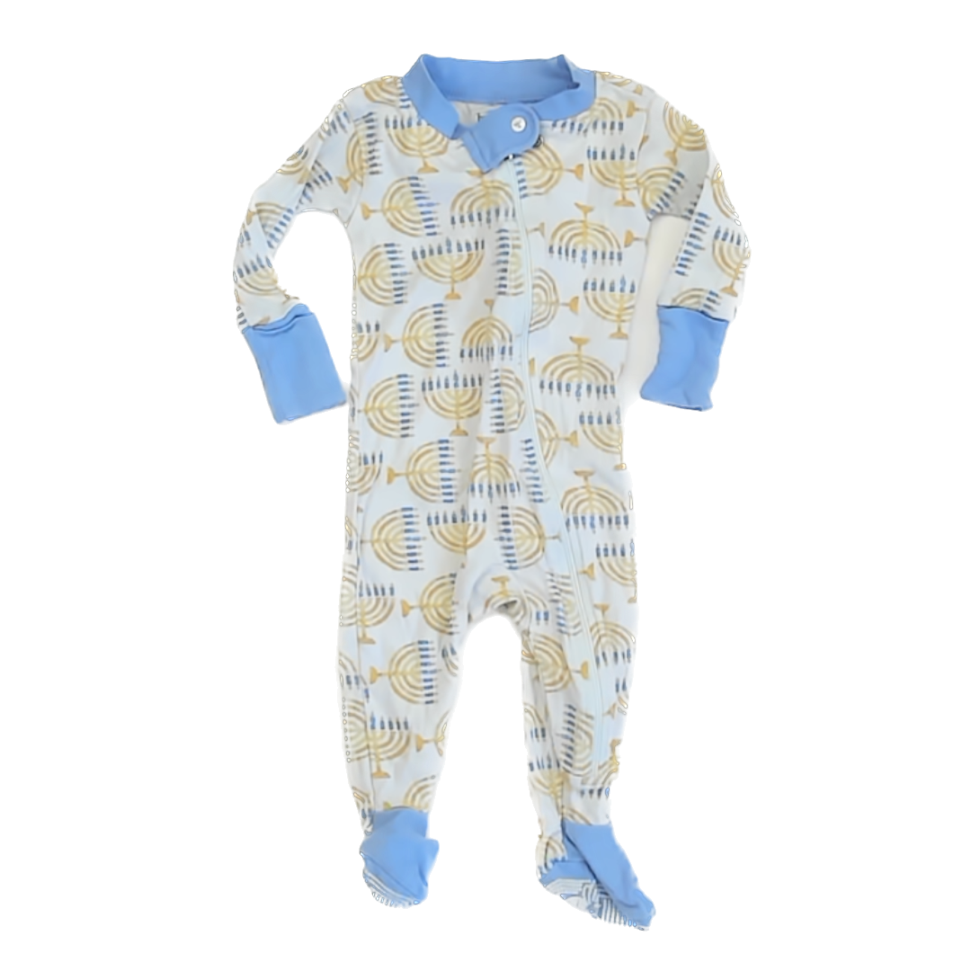 Burt's Bees Boys Menorah 1-piece footed Pajamas Size: 0-3 Months Menorah