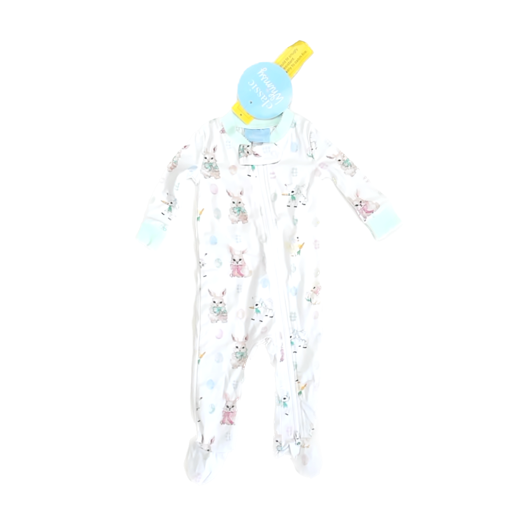 Classic Whimsey Girls Mint Bunnies 1-piece footed Pajamas Size: 3-6 Months Mint Bunnies
