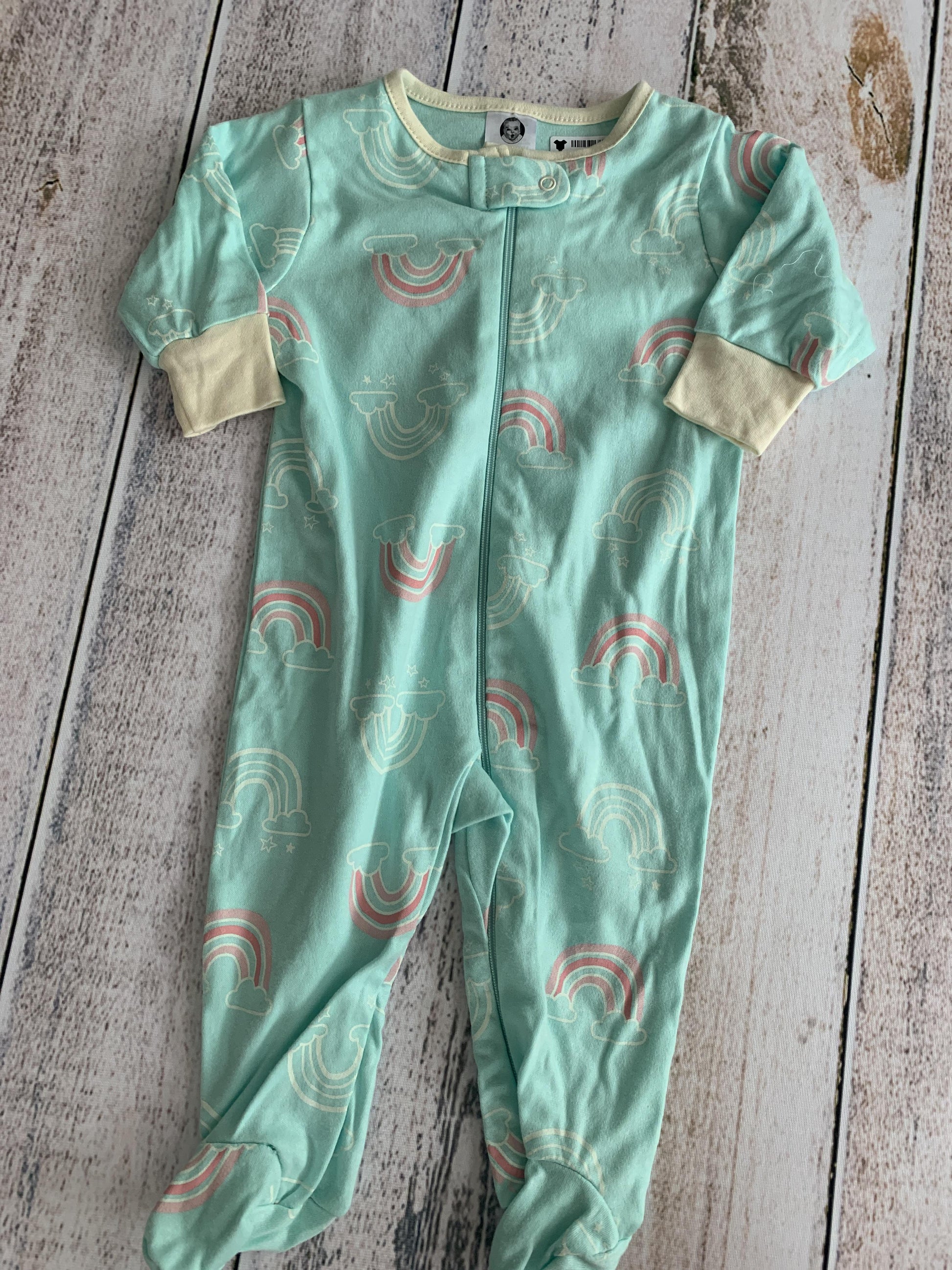 Gerber organic Girls Mint | Rainbow Pajamas Size: 0-3 months Mint | Rainbow
