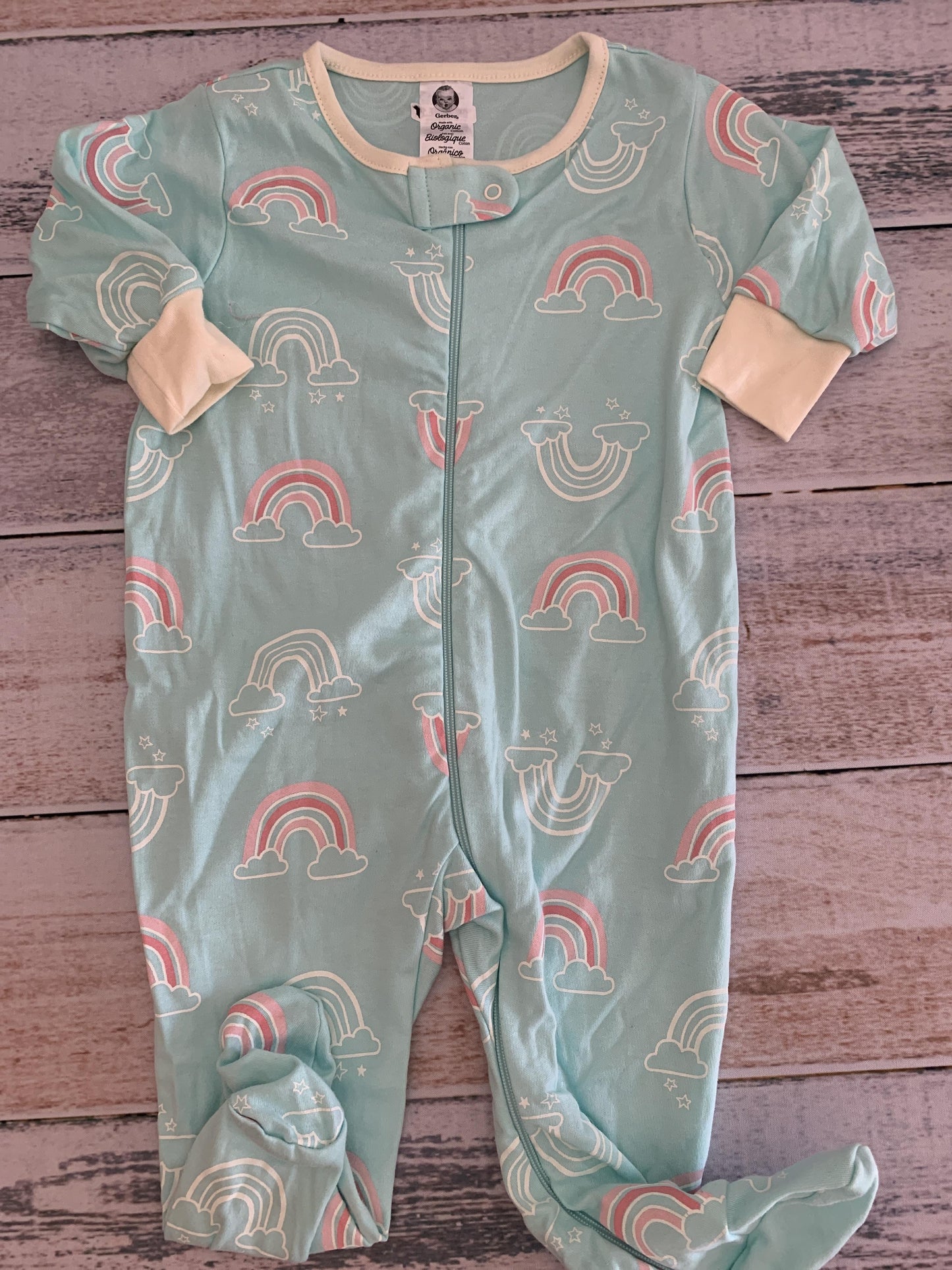 Gerber organic Girls Mint | Rainbow Pajamas Size: 3-6 months Mint | Rainbow