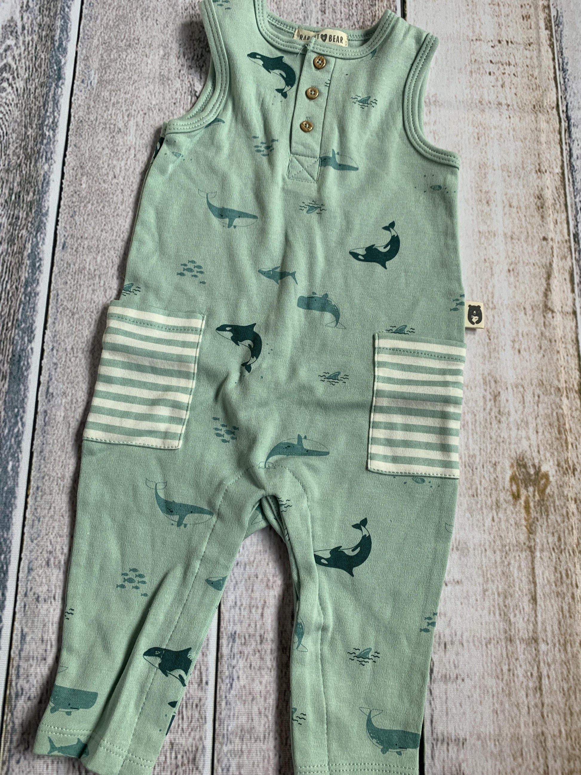 Rabbit Bear Boys Mint | whales | Sea Animals Romper Size: 3-6 months Mint | whales | Sea Animals