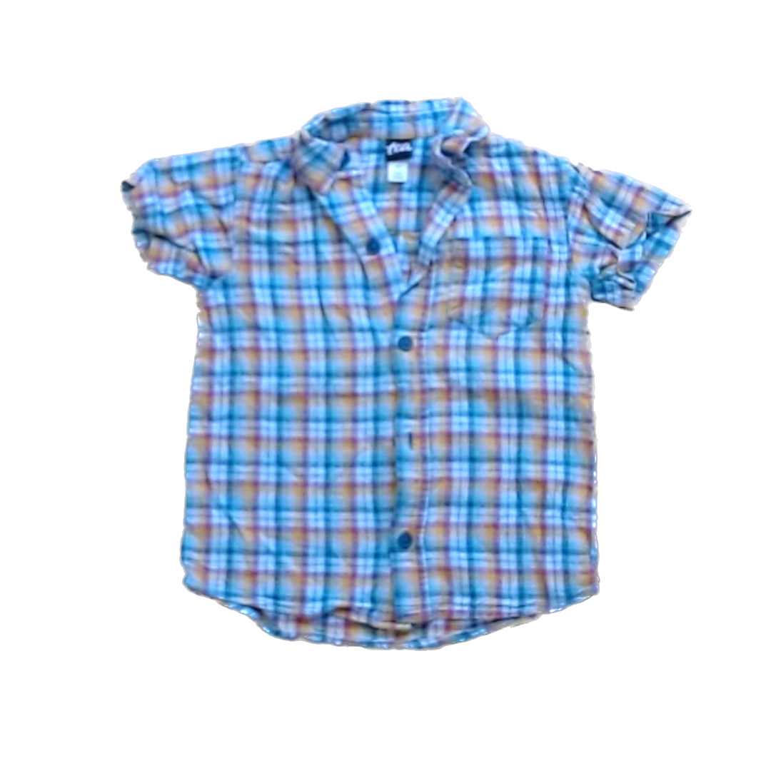Tea Collection Boys Multi-Colored Flannel Button Down Short Sleeve Size: 3T Multi-Colored Flannel