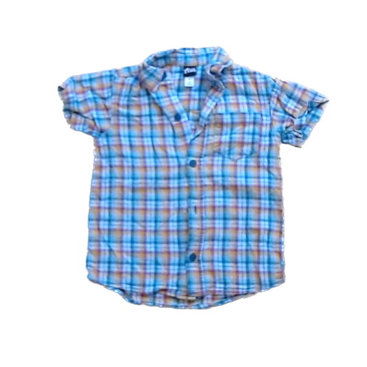 Tea Collection Boys Multi-Colored Flannel Button Down Short Sleeve Size: 3T Multi-Colored Flannel