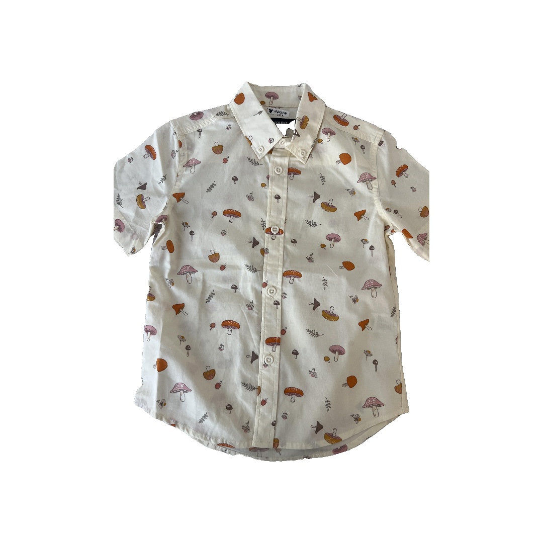 Nordstrom Boys Mushrooms | cream Button Down Short Sleeve Size: 3T Mushrooms | cream