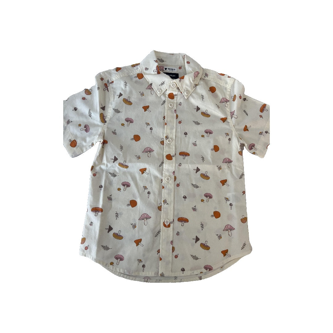 Nordstrom Boys Mushrooms | cream Button Down Short Sleeve Size: 4T Mushrooms | cream