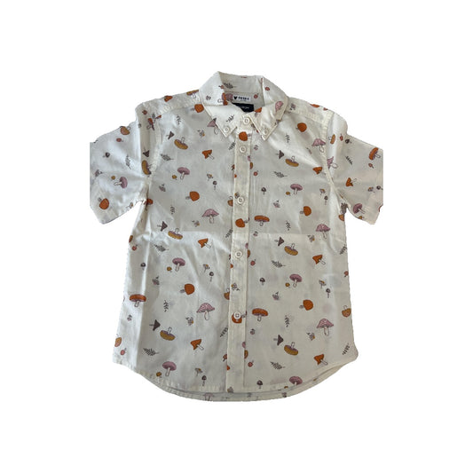 Nordstrom Boys Mushrooms | cream Button Down Short Sleeve Size: 4T Mushrooms | cream