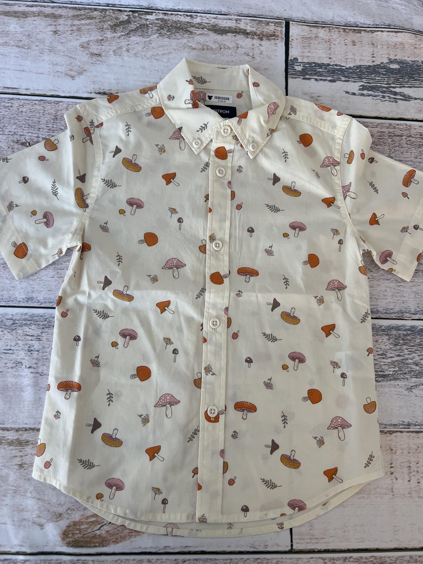 Nordstrom Boys Mushrooms | cream Button Down Short Sleeve Size: 4T Mushrooms | cream
