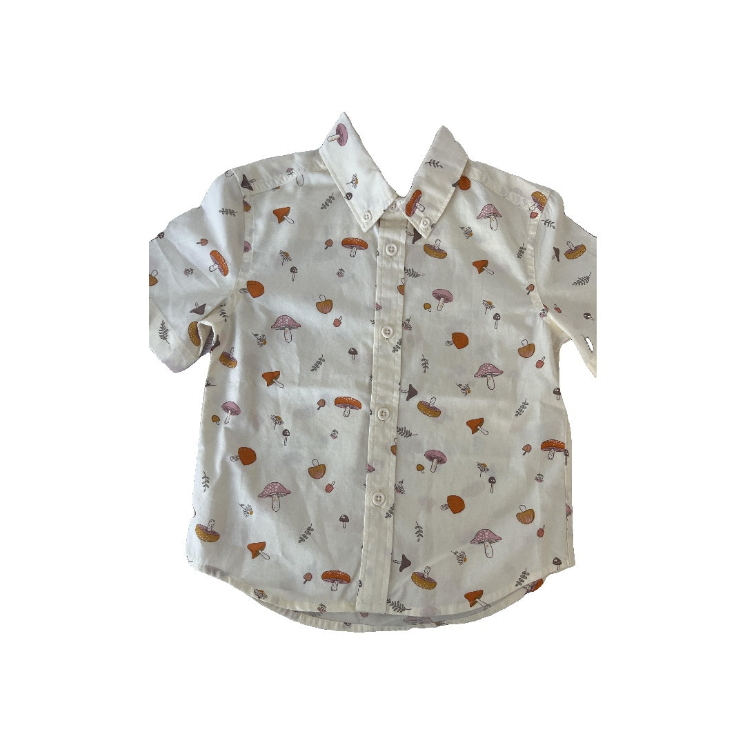 Nordstrom Boys Mushrooms | cream Button Down Short Sleeve Size: 2T Mushrooms | cream