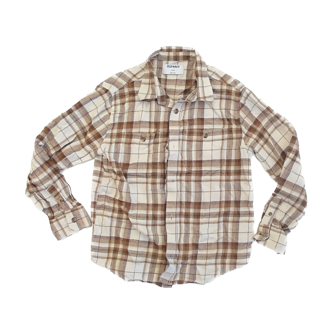 Old Navy Boys Mustard Flannel Button Down Long Sleeve Size: 10-12 Years Mustard Flannel