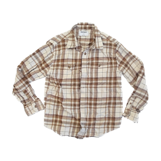 Old Navy Boys Mustard Flannel Button Down Long Sleeve Size: 10-12 Years Mustard Flannel