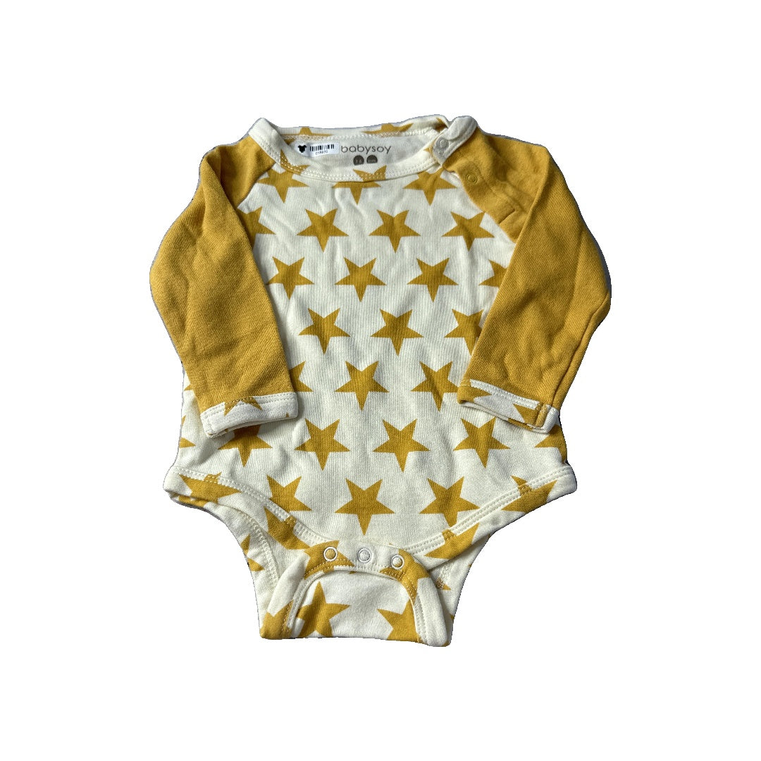 Babysoy Boys Mustard | Stars Onesie Size: 3-6 months Mustard | Stars