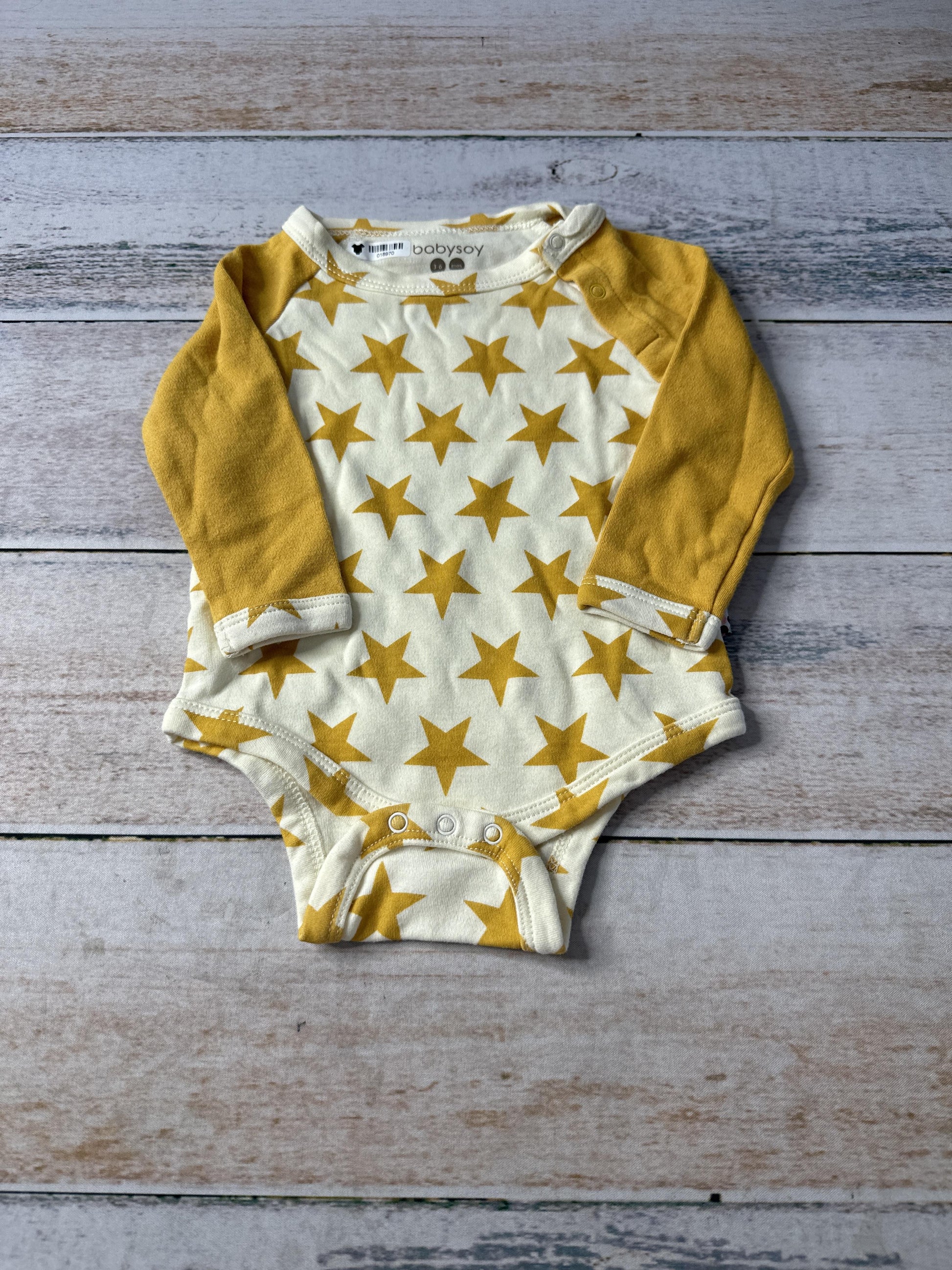 Babysoy Boys Mustard | Stars Onesie Size: 3-6 months Mustard | Stars