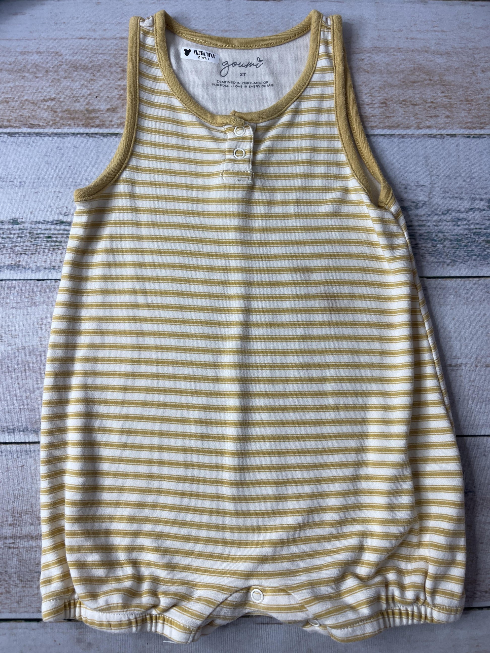 Goumi Unisex Mustard | Striped Romper Size: 2T Mustard | Striped