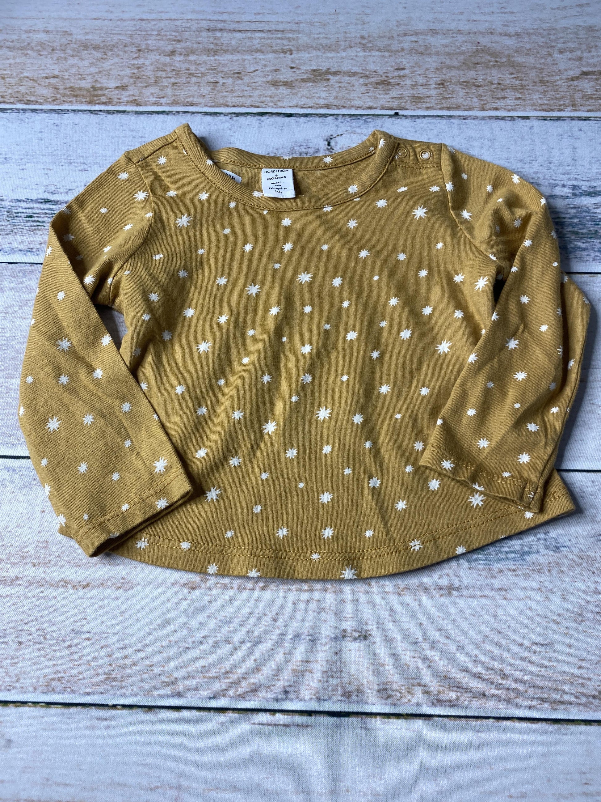 Nordstrom Girls Mustard | White | Stars Long Sleeve Shirt Size: 9 months Mustard | White | Stars