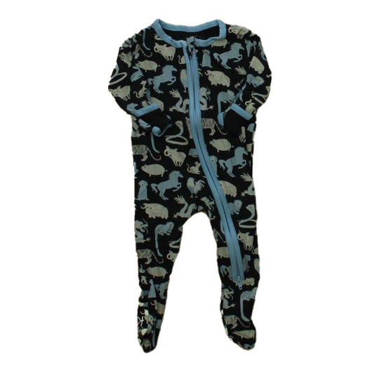 Kickee Pants Boys Navy Animals 1-piece footed Pajamas Size: 3-6 Months