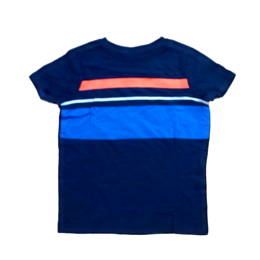 Rockets Of Awesome Boys Navy | Blue and Orange Stripe T-Shirt Size: 5T Navy | Blue and Orange Stripe