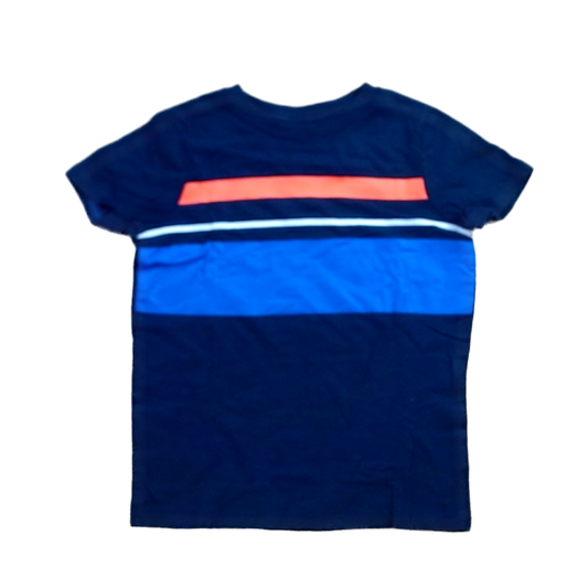 Rockets Of Awesome Boys Navy | Blue and Orange Stripe T-Shirt Size: 5T Navy | Blue and Orange Stripe