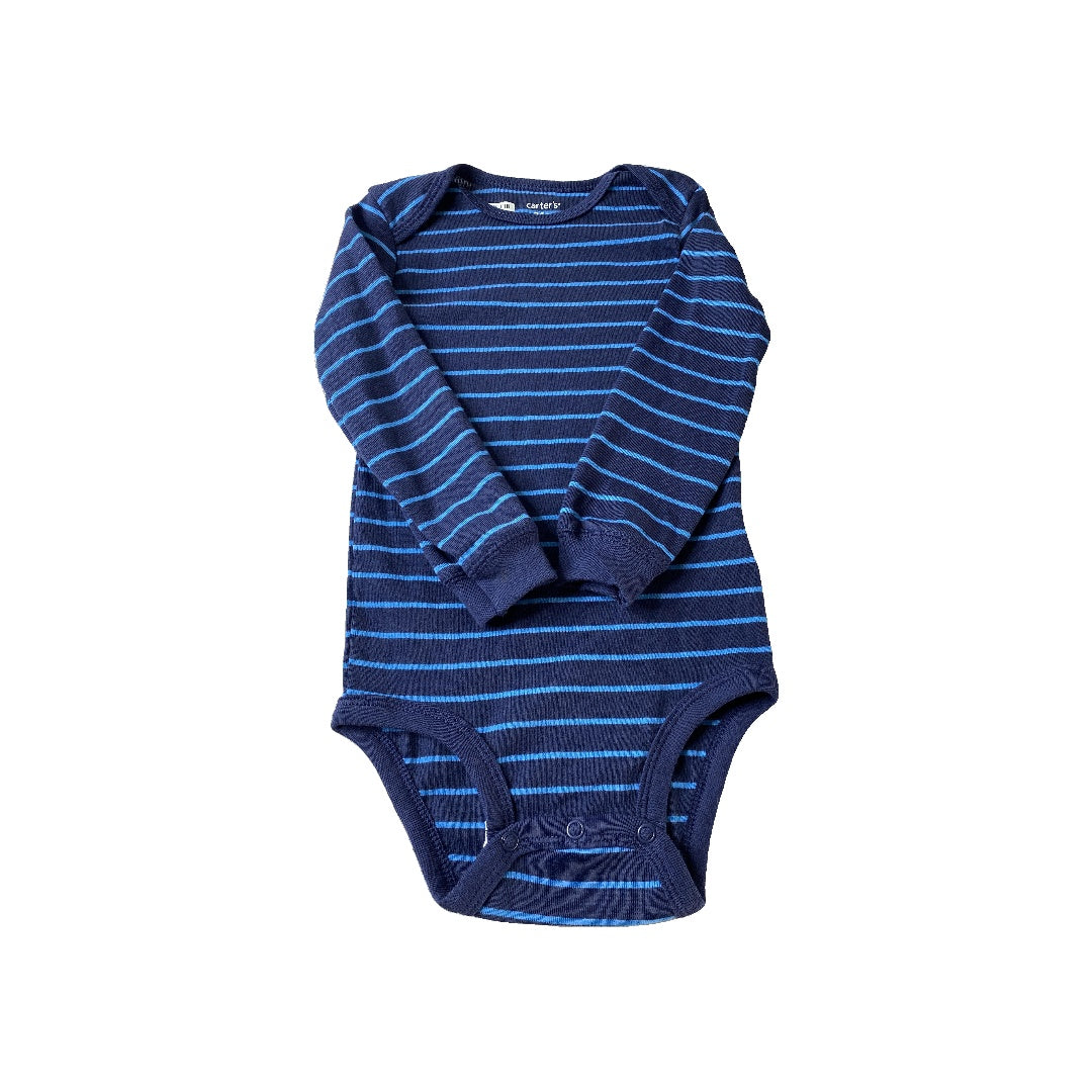 Carters Boys Navy Blue | Blue | Striped Onesie Size: 24 Navy Blue | Blue | Striped
