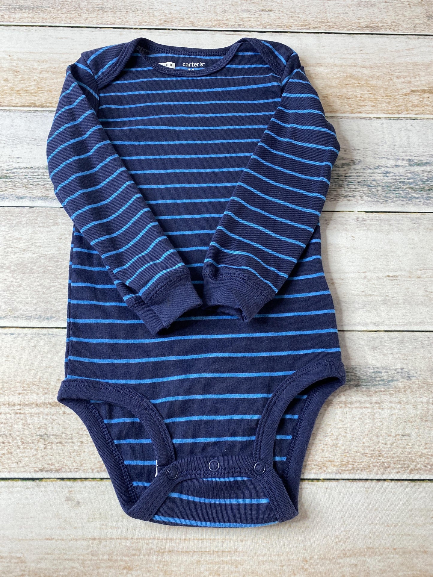 Carters Boys Navy Blue | Blue | Striped Onesie Size: 24 Navy Blue | Blue | Striped