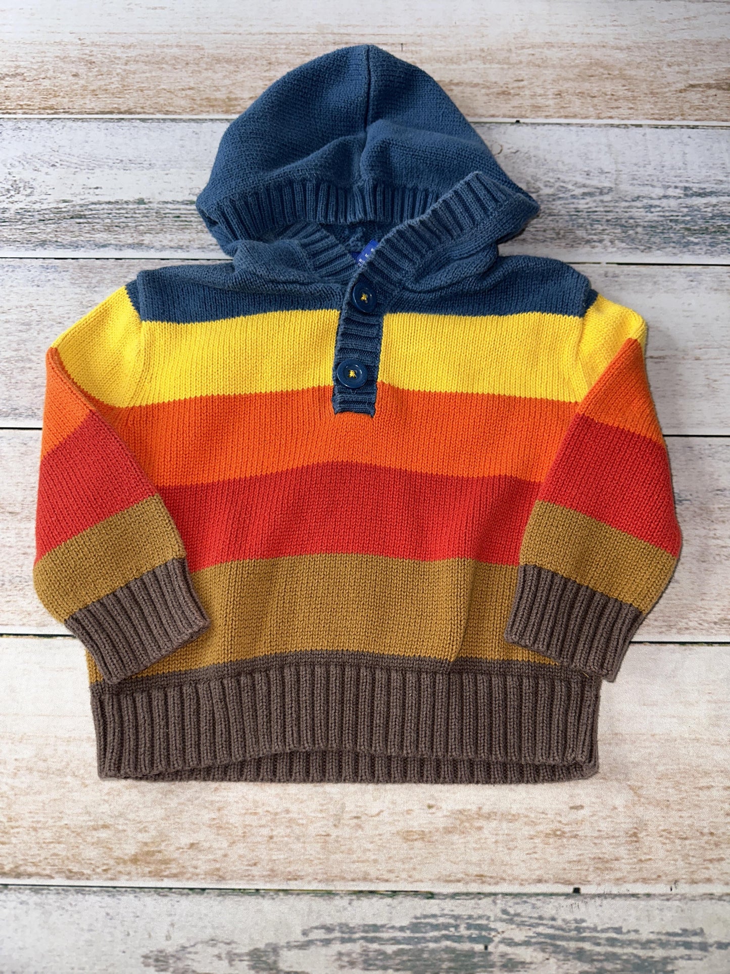 Boys Navy Blue | Brown | Red | orange | Brown | Stripe Sweater Size: 18 months Navy Blue | Brown | Red | orange | Brown | Stripe