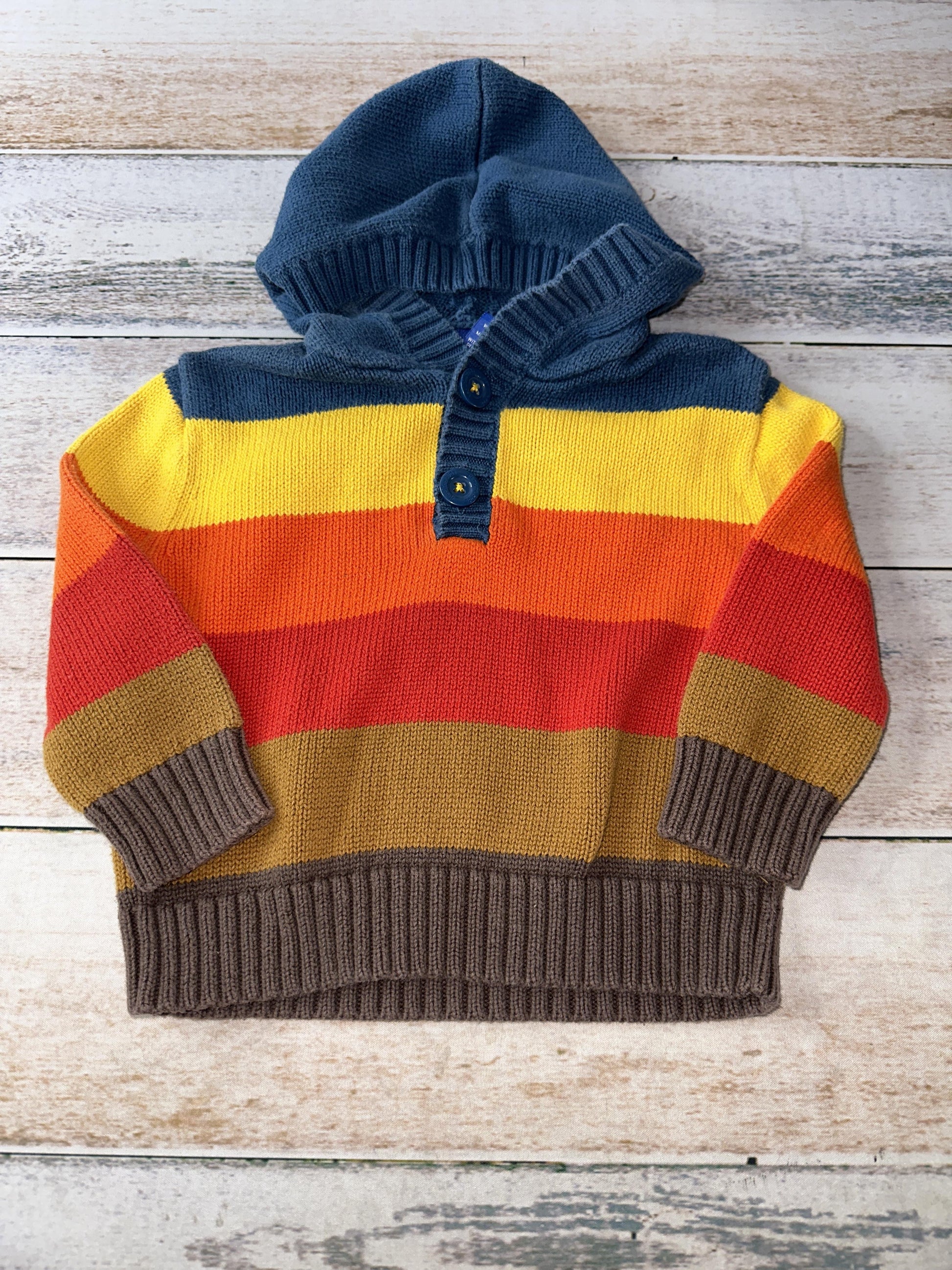 Boys Navy Blue | Brown | Red | orange | Brown | Stripe Sweater Size: 18 months Navy Blue | Brown | Red | orange | Brown | Stripe