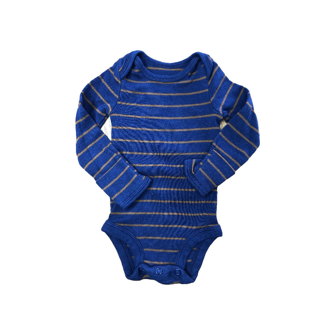 Carters Boys Navy Blue | Brown | Striped Onesie Size: Newborn Navy Blue | Brown | Striped