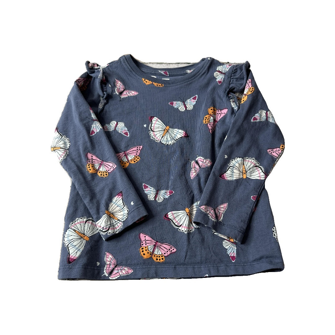 Honest co Girls Navy Blue | Butterfly Long Sleeve Shirt Size: 3T Navy Blue | Butterfly