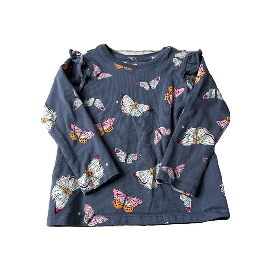 Honest co Girls Navy Blue | Butterfly Long Sleeve Shirt Size: 3T Navy Blue | Butterfly