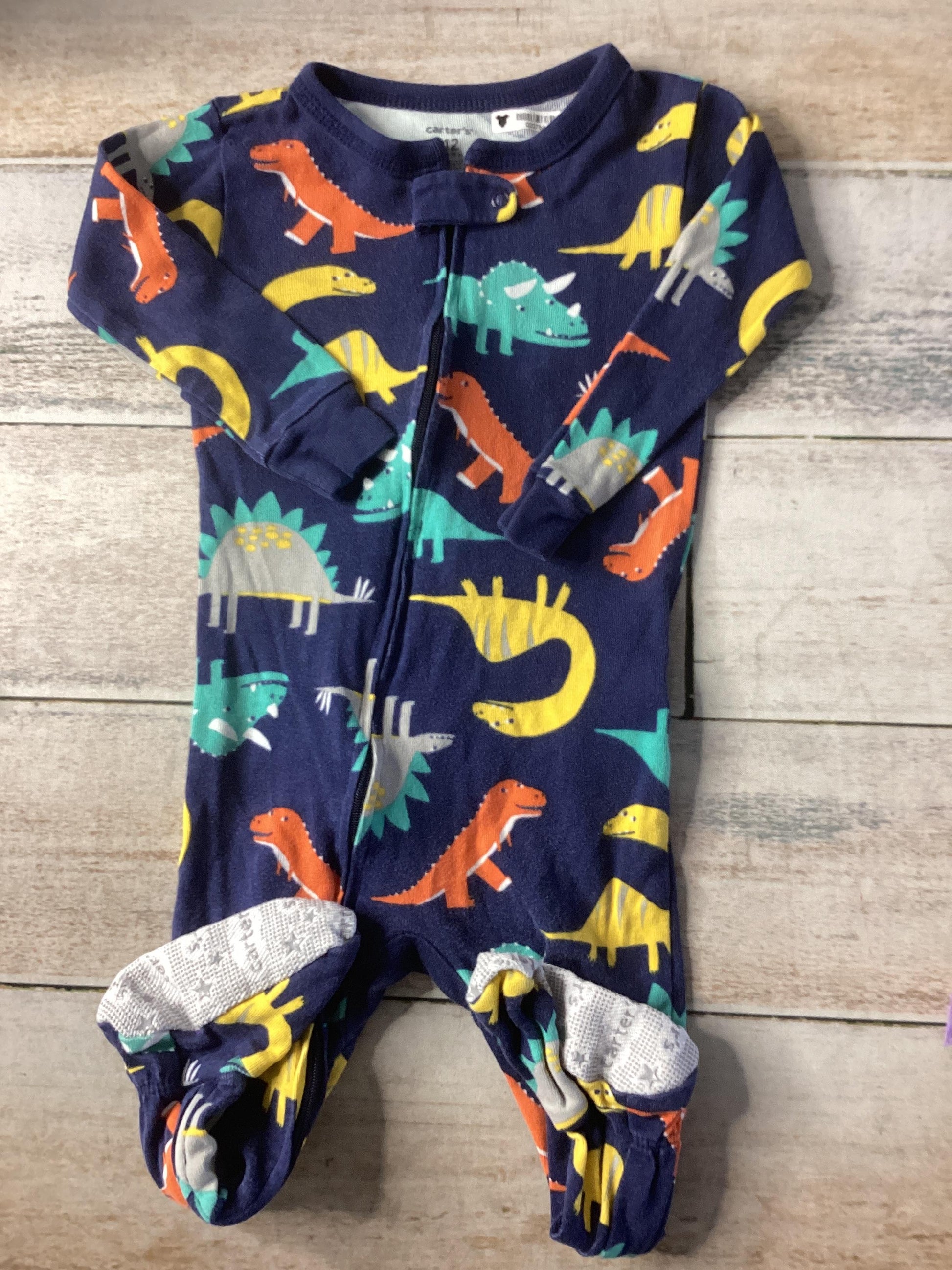 Carters Unisex Navy Blue | dinosaur feet | orange | Red | Yellow Button Down Short Sleeve Size: 12 months Navy Blue | dinosaur feet | orange | Red | Yellow
