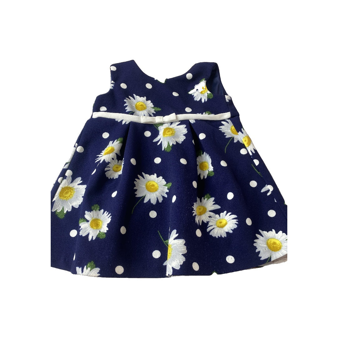 Bonnie Baby Girls Navy Blue | Flowers | White | Yellow Dress Size: 12M Navy Blue | Flowers | White | Yellow