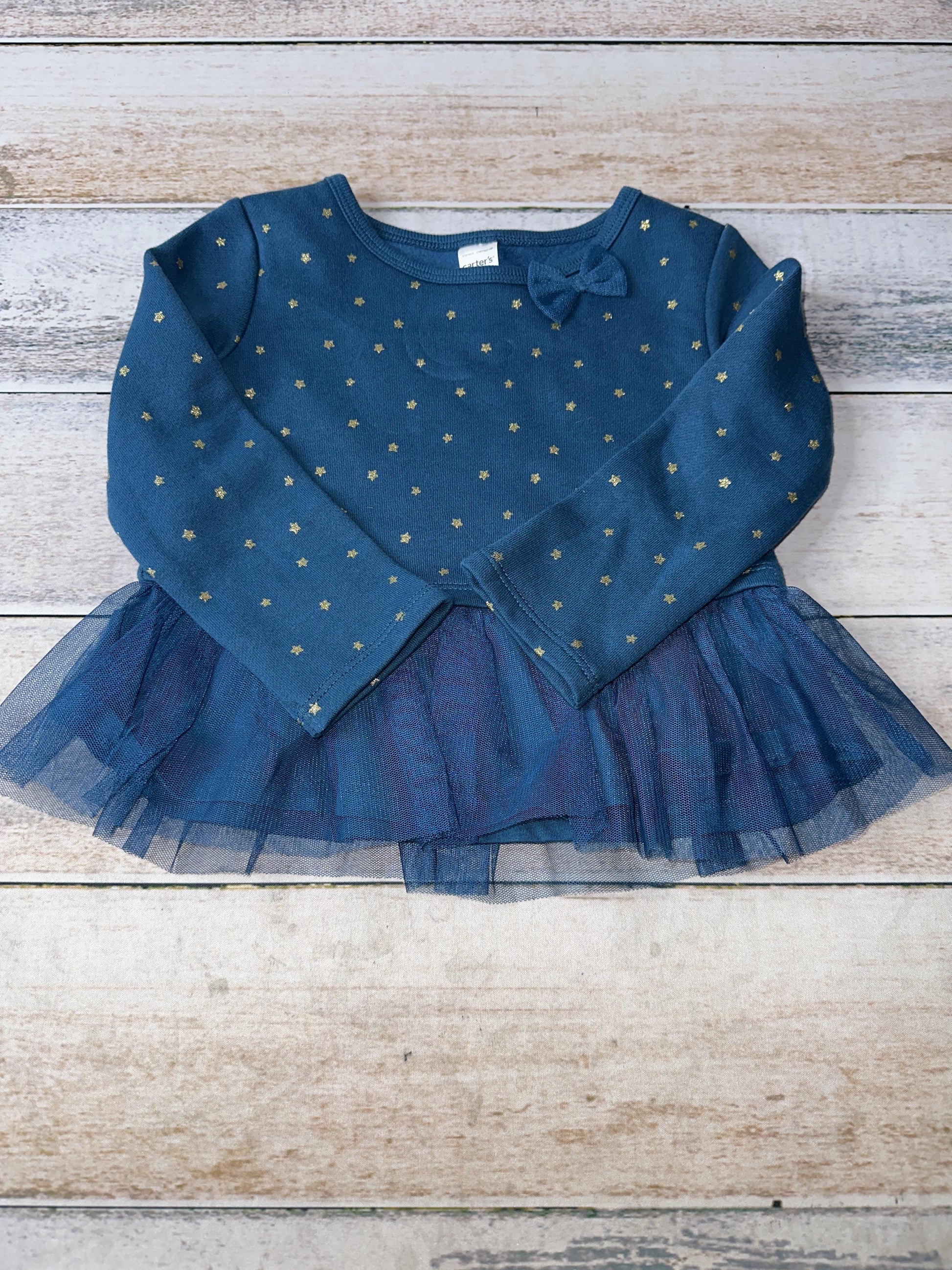 Carters Girls Navy Blue | Gold | Stars Long Sleeve Shirt Size: 2T Navy Blue | Gold | Stars