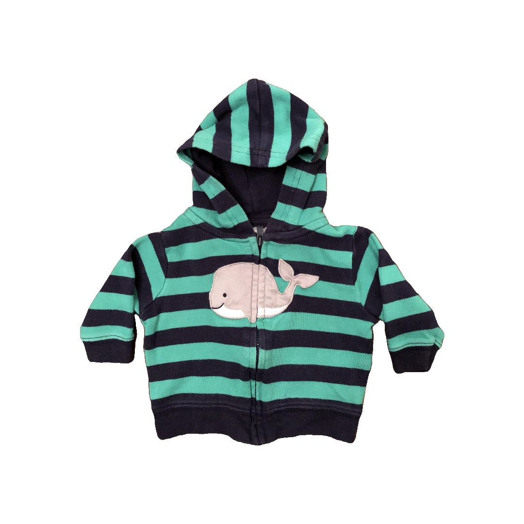 Carters Boys Navy Blue | green | Striped | whales Hoodie Size: 3 months Navy Blue | green | Striped | whales