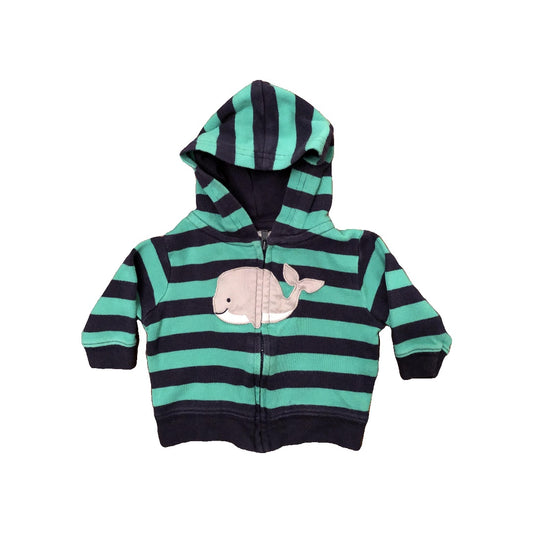 Carters Boys Navy Blue | green | Striped | whales Hoodie Size: 3 months Navy Blue | green | Striped | whales