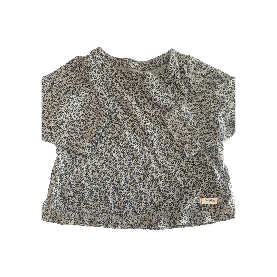 Chick Pea Girls Navy Blue | Grey | Flowers Long Sleeve Shirt Size: 6-12 months Navy Blue | Grey | Flowers