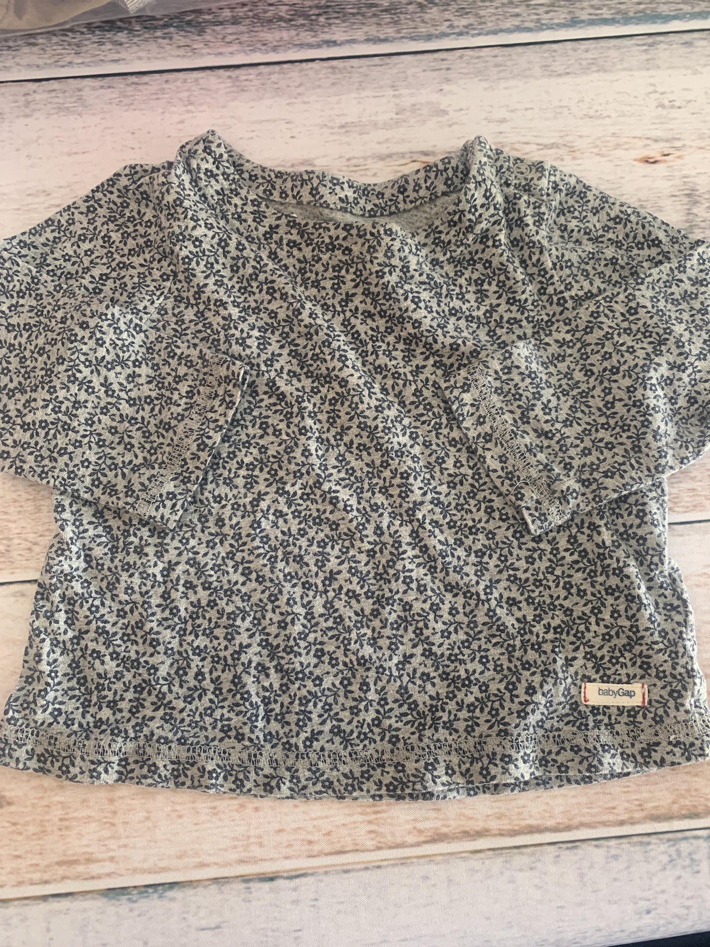Chick Pea Girls Navy Blue | Grey | Flowers Long Sleeve Shirt Size: 6-12 months Navy Blue | Grey | Flowers